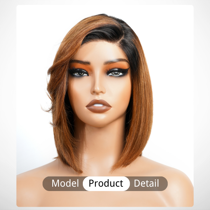 Elle Vane Dark Root Ombre Light Brown Brazilian Straight Short Bob Lace Wig