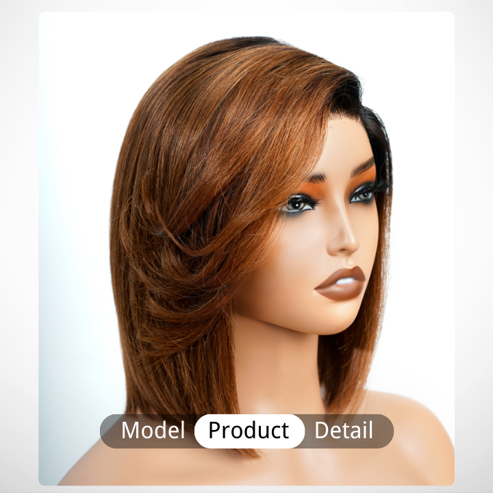 Elle Vane Dark Root Ombre Light Brown Brazilian Straight Short Bob Lace Wig