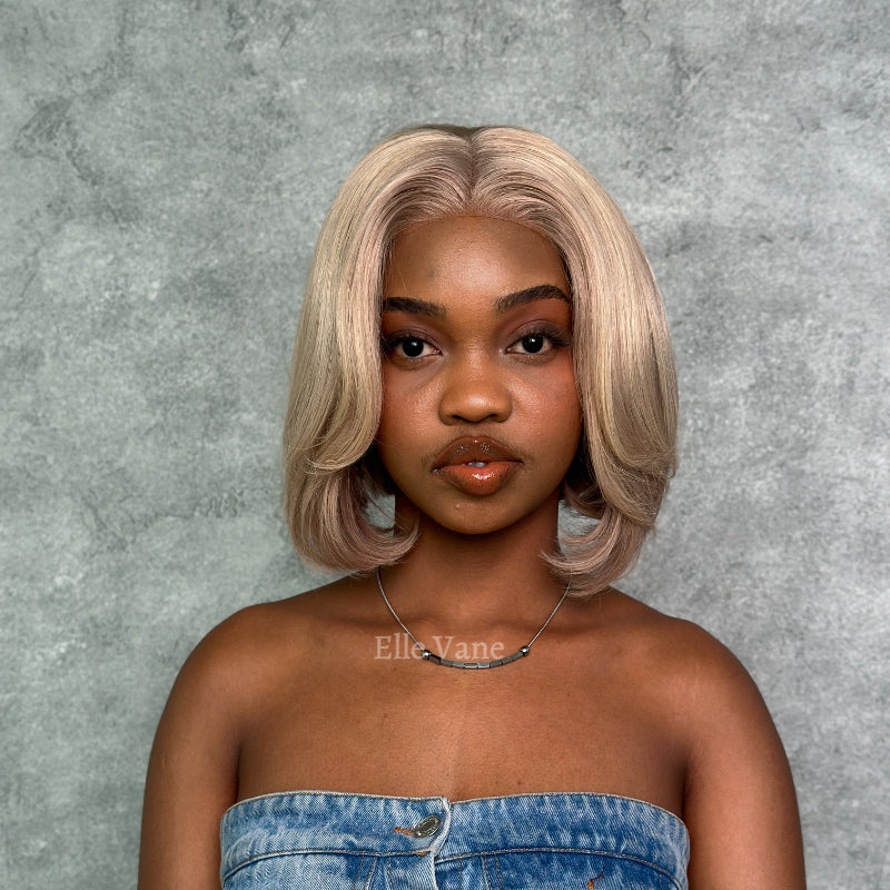 Elle Vane Glueless Gray-Gold Layered Bob 5x5 Lace Wig