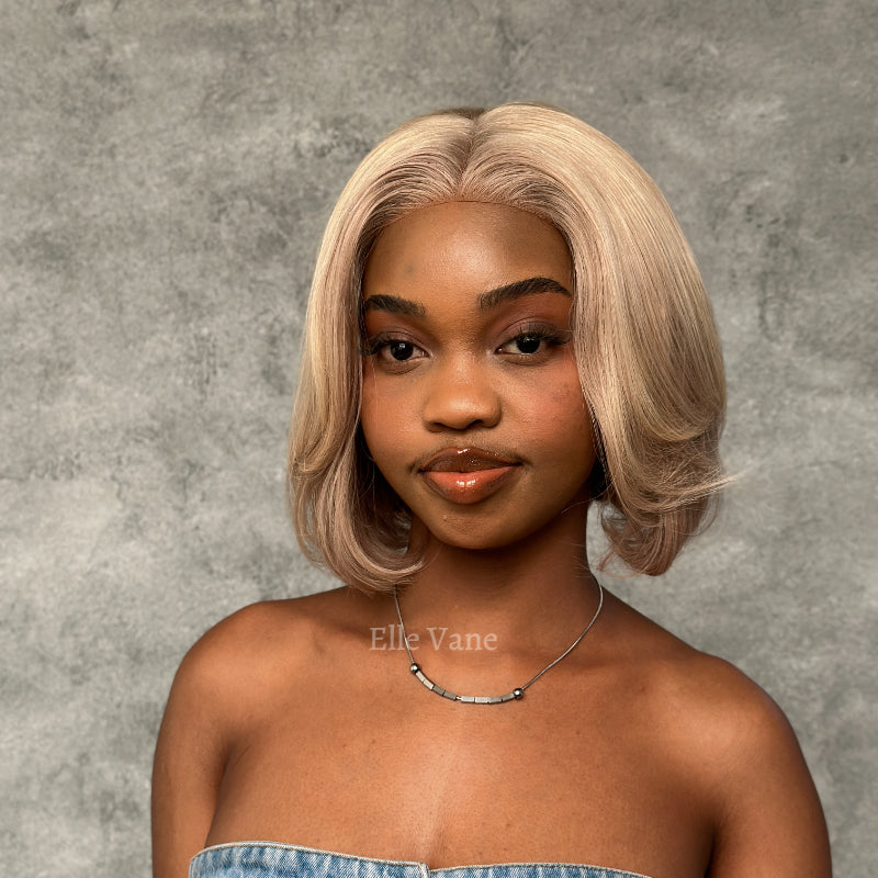 Elle Vane Glueless Gray-Gold Layered Bob 5x5 Lace Wig