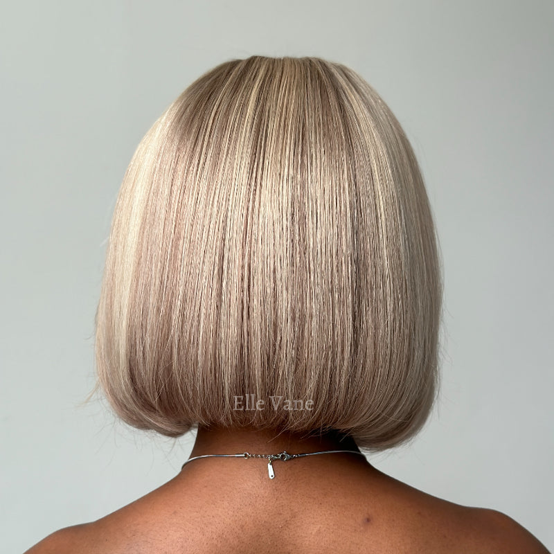 Elle Vane Glueless Gray-Gold Layered Bob 5x5 Lace Wig