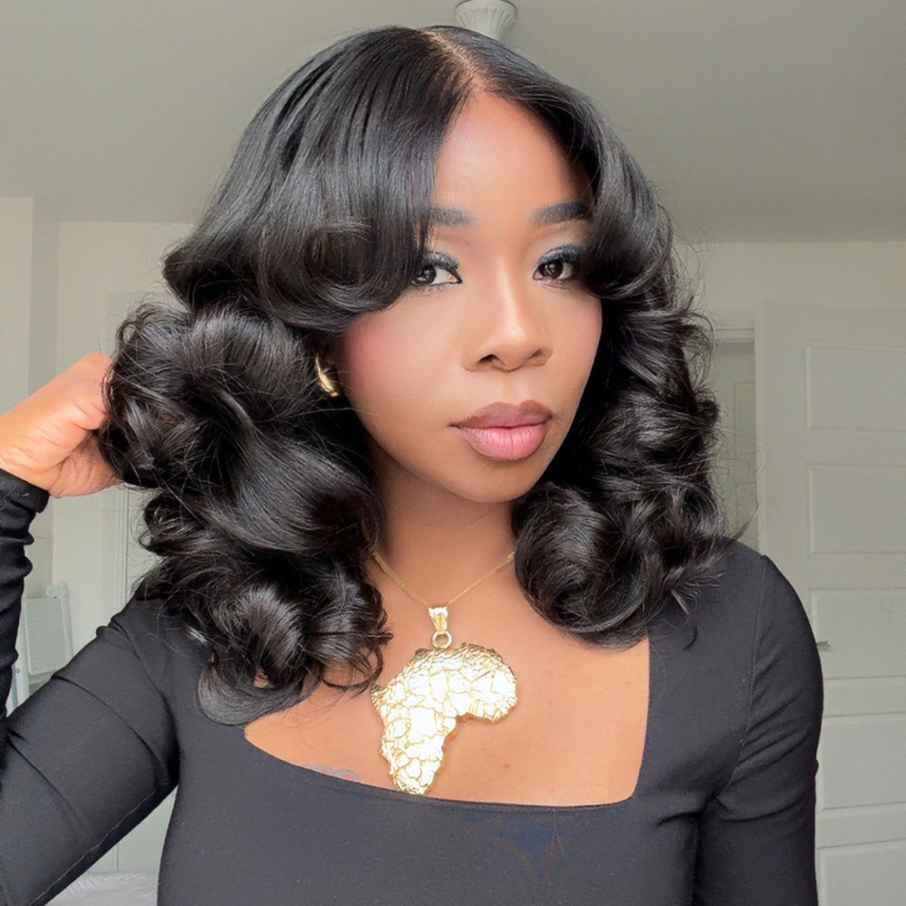 Elle Vane Glueless Luxurious Grace Curtain Bang Body Wave Lace Closure Wig