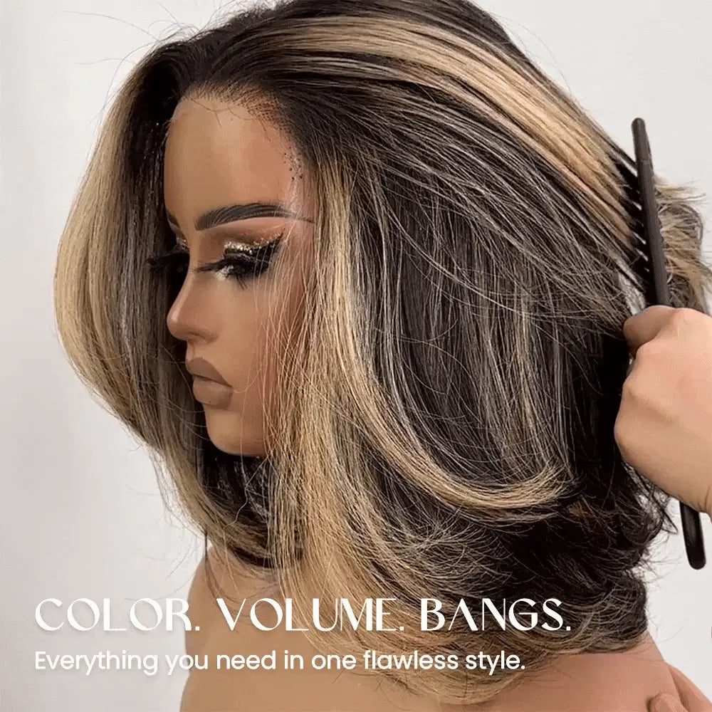 Elle Vane Honey Blonde Highlights Layered Wig with Face-Framing Bangs
