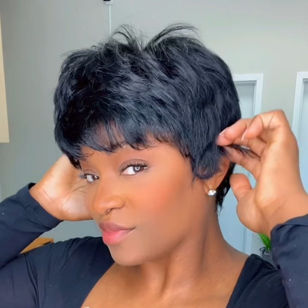 Elle Vane Put On & Go Short Pixie Cut 5x5 Lace Closure Wig With Bangs