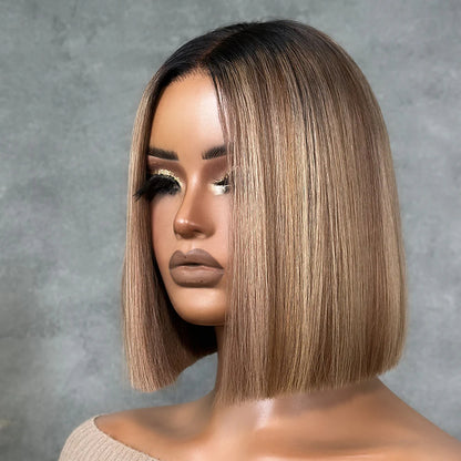 Elle Vane Ash Blonde Highlights Adjustable Cap Virgin Hair Bob HD Lace Wig