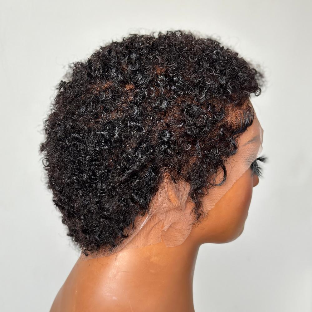 Full Lace Minimal Curly Afro Pixie Cut Wig With Drawstring