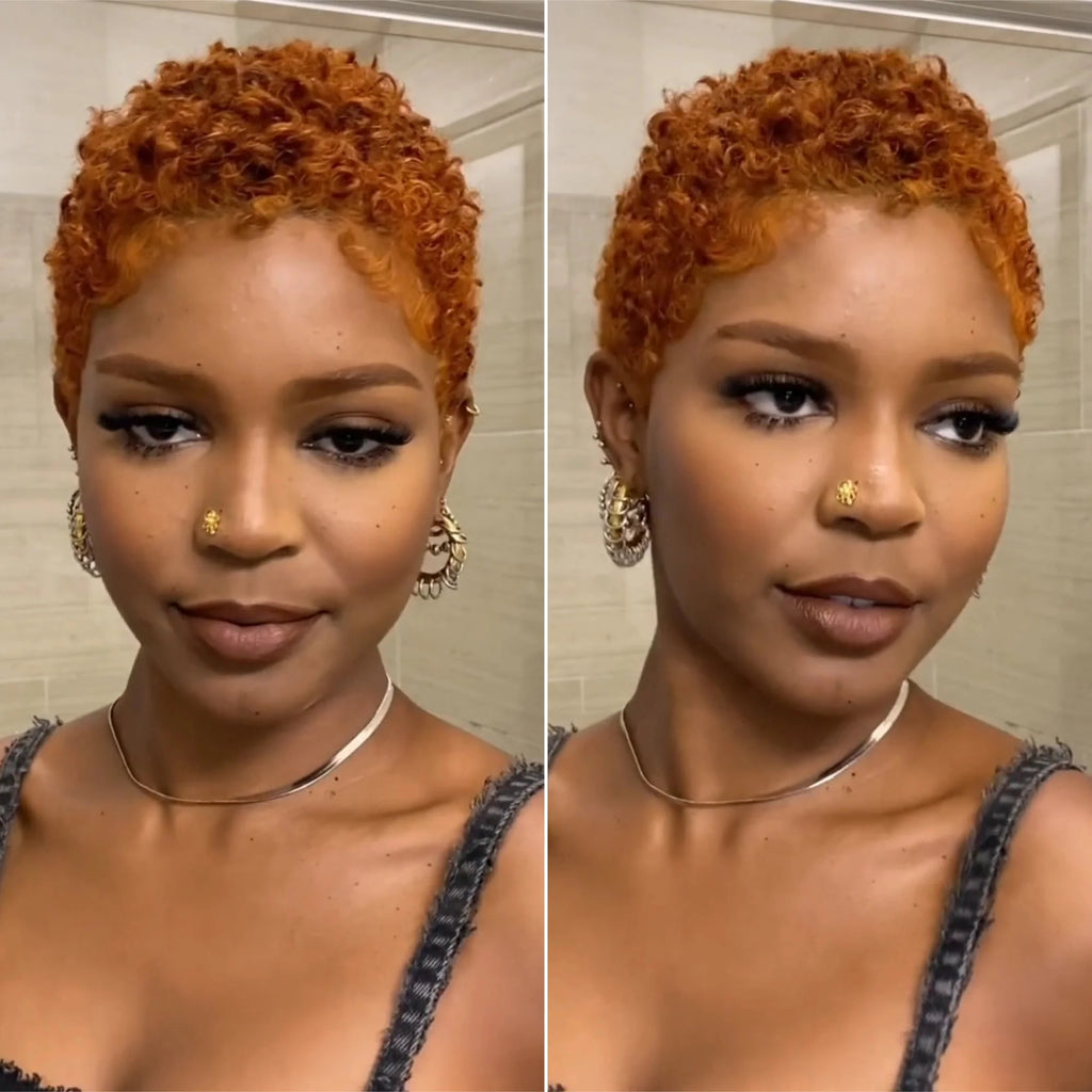 Full Lace Minimal Curly Afro Pixie Cut Wig With Drawstring