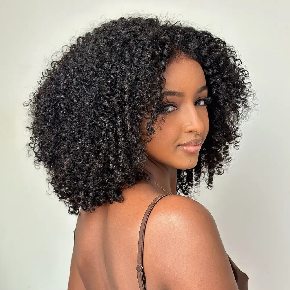 Glueless Curls HD Lace Closure With 4C Kinky Edges Pre-cut Wig