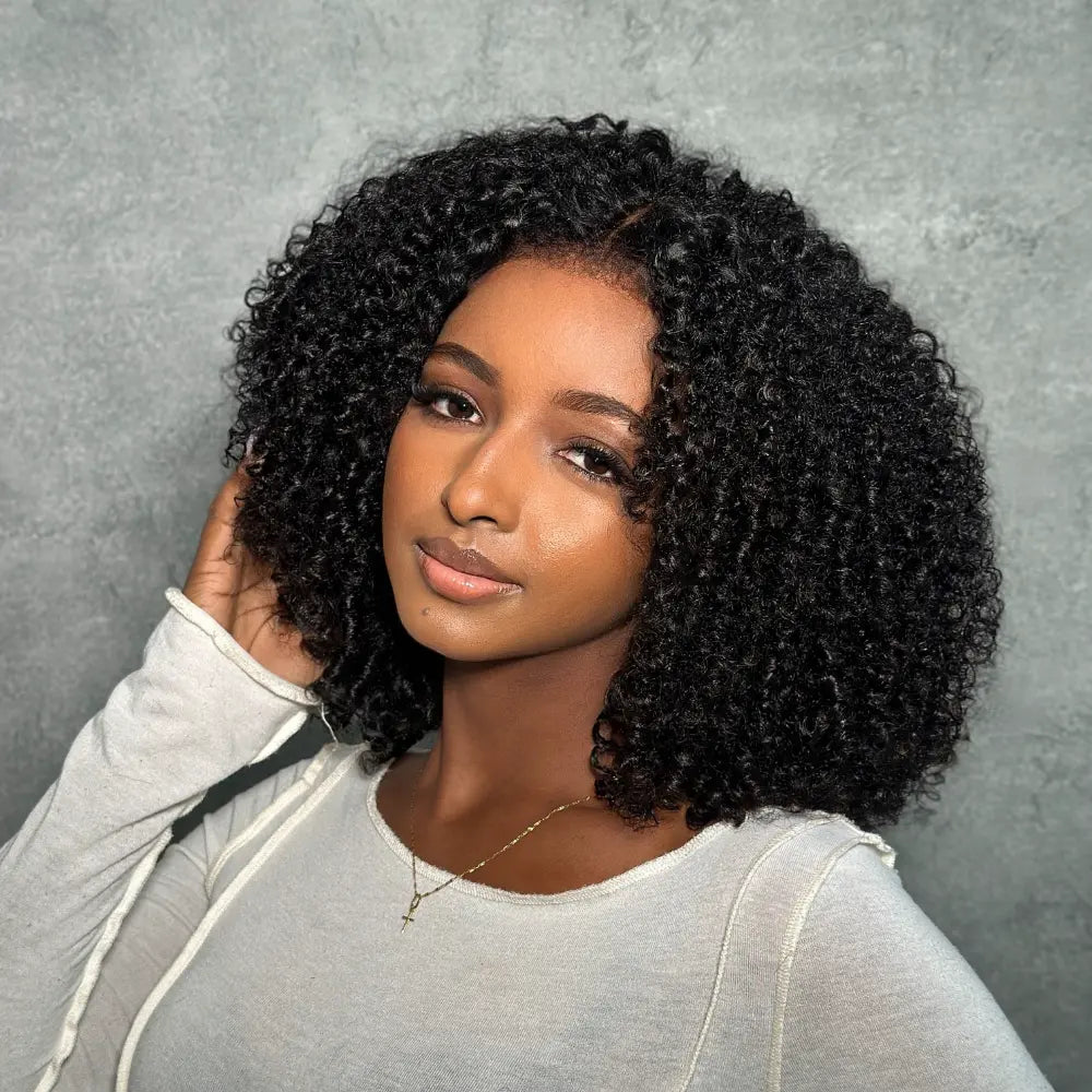 Glueless Curls HD Lace Closure With 4C Kinky Edges Pre-cut Wig