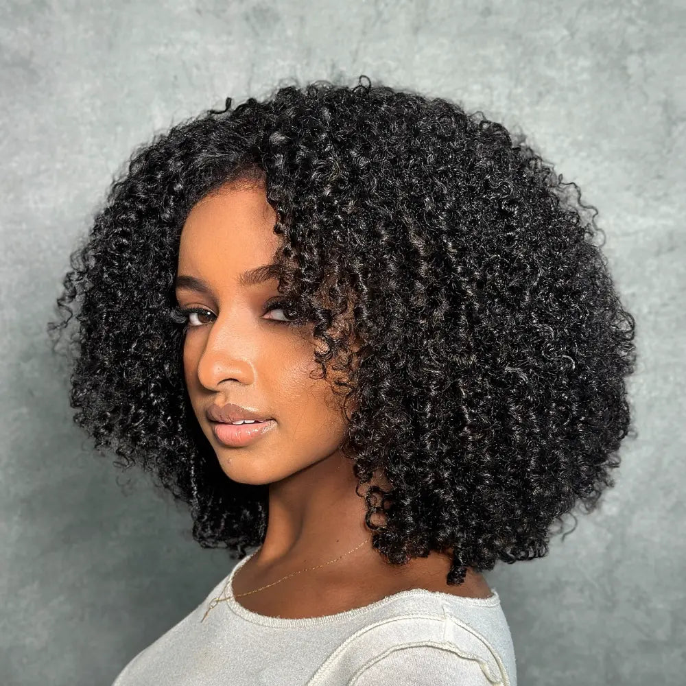 Glueless Curls HD Lace Closure With 4C Kinky Edges Pre-cut Wig