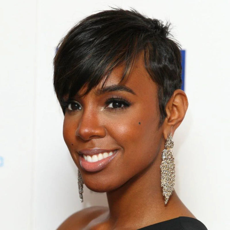 Natural Full Lace Pixie Cut Wig With Side Swept Bangs