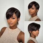 Natural Full Lace Pixie Cut Wig With Side Swept Bangs