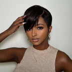 Natural Full Lace Pixie Cut Wig With Side Swept Bangs