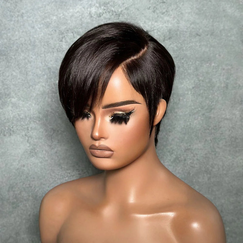 Natural Full Lace Pixie Cut Wig With Side Swept Bangs