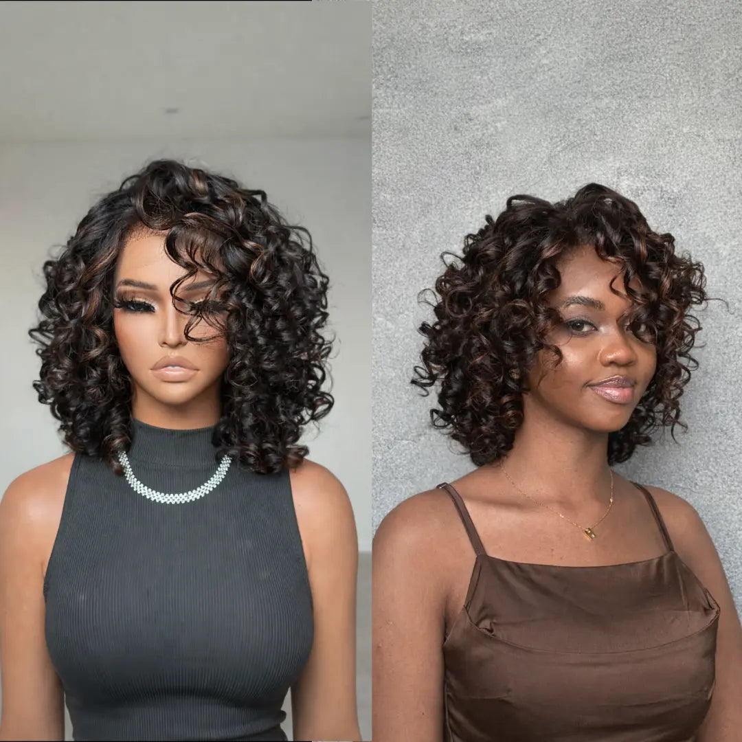 Elle Vane Short Wig Loose Curly Highlight Lace Frontal Human Hair Wig