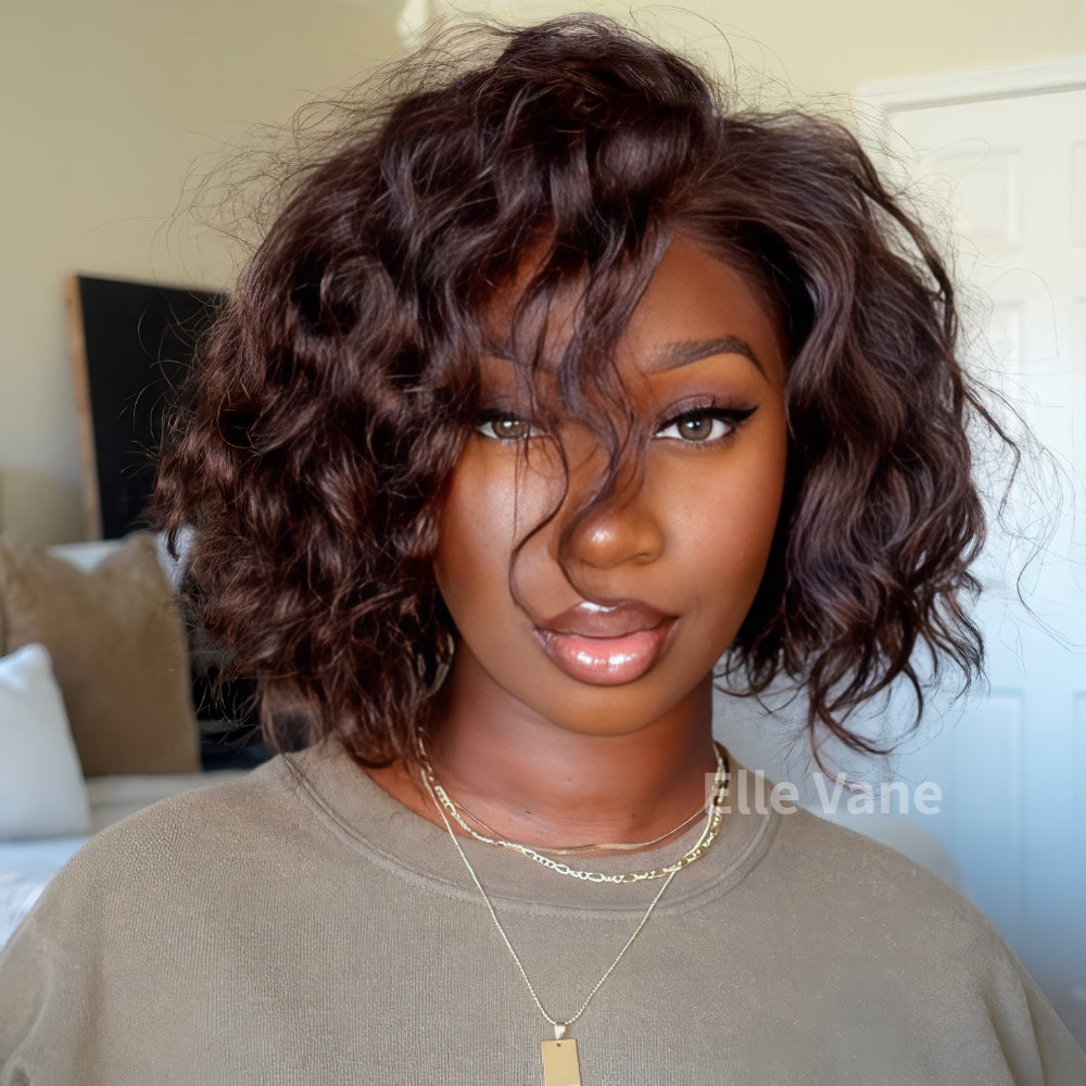Elle Vane Red Brown 13x4 Lace Frontal Curly Bob Wig