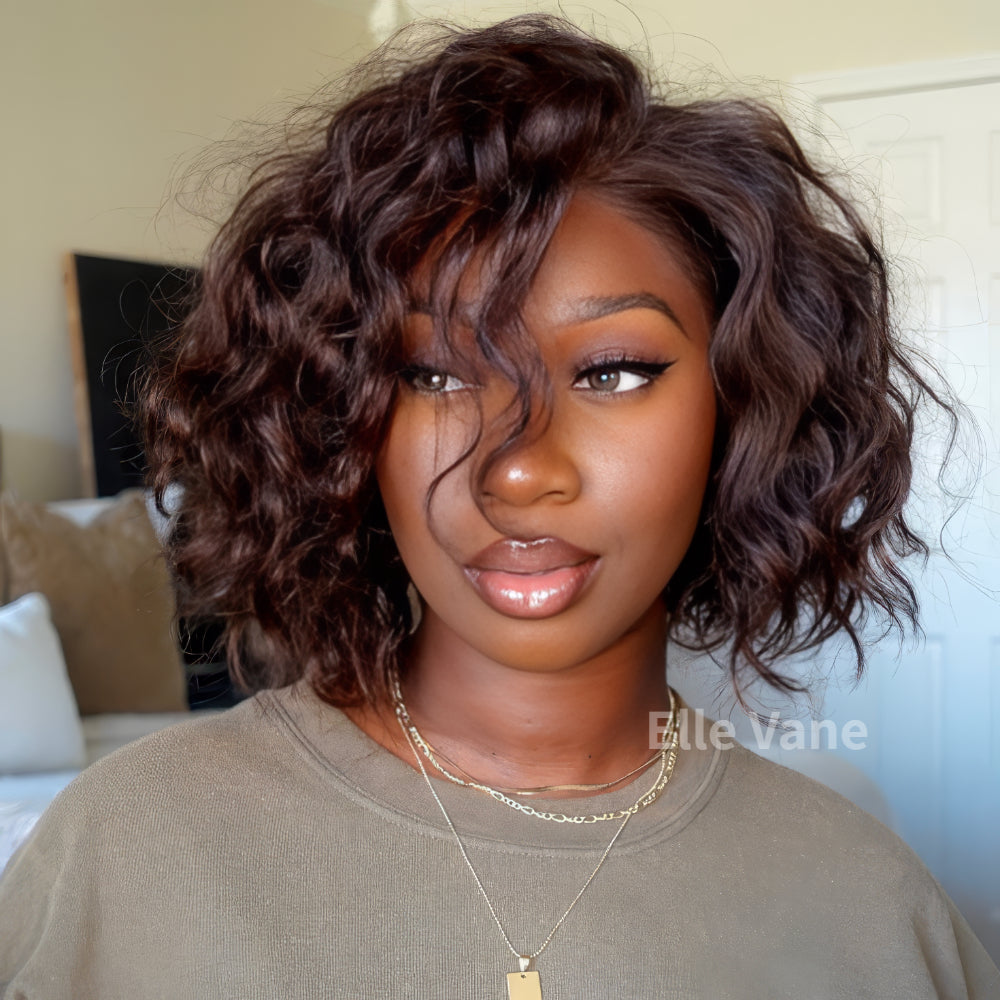Elle Vane Red Brown 13x4 Lace Frontal Curly Bob Wig