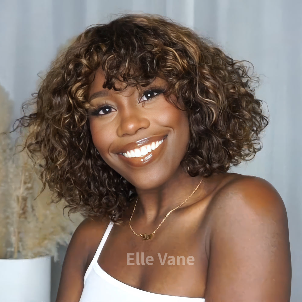 Elle Vane Brown and Blonde Highlights 13x4 Lace Curly Wig