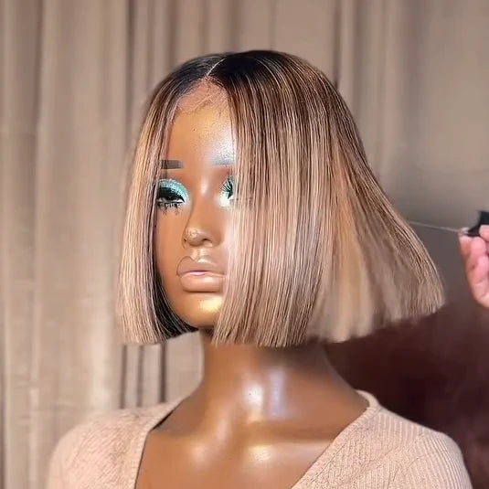Elle Vane 613 Ombre Blonde Highlight with Brown Blunt Cut Bob Wig
