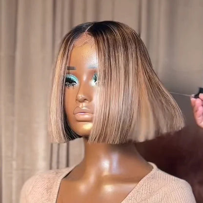 Elle Vane 613 Ombre Blonde Highlight with Brown Blunt Cut Bob Wig