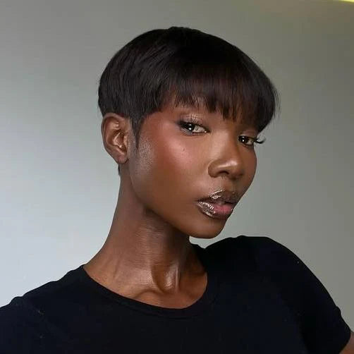 Elle Vane Put on & Go Natural Black Short Pixie Hair Bowler Cut Wig