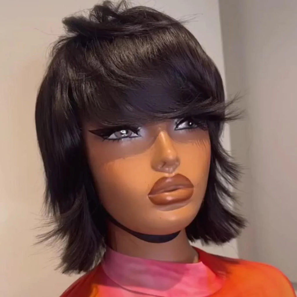 Short Layered Cut Hair With Fringe Bang Lace Wig