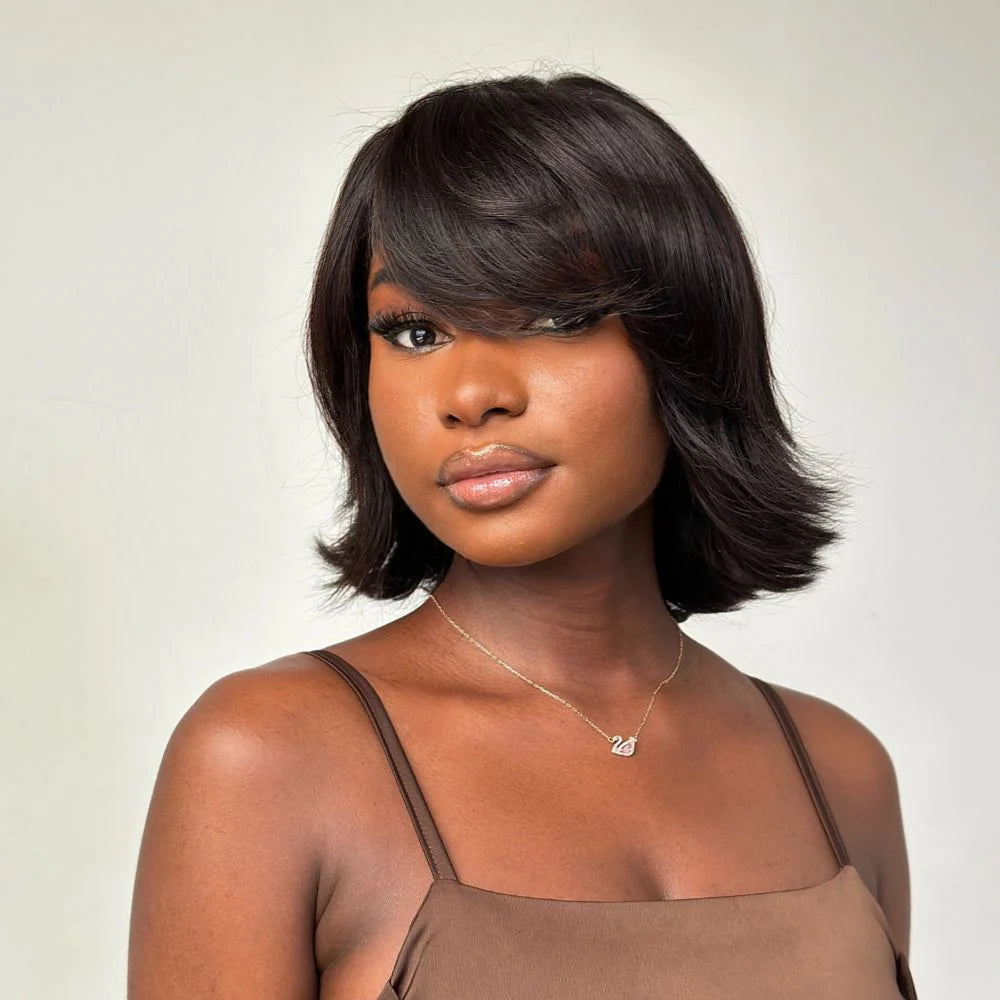 Short Layered Cut Hair With Fringe Bang Lace Wig