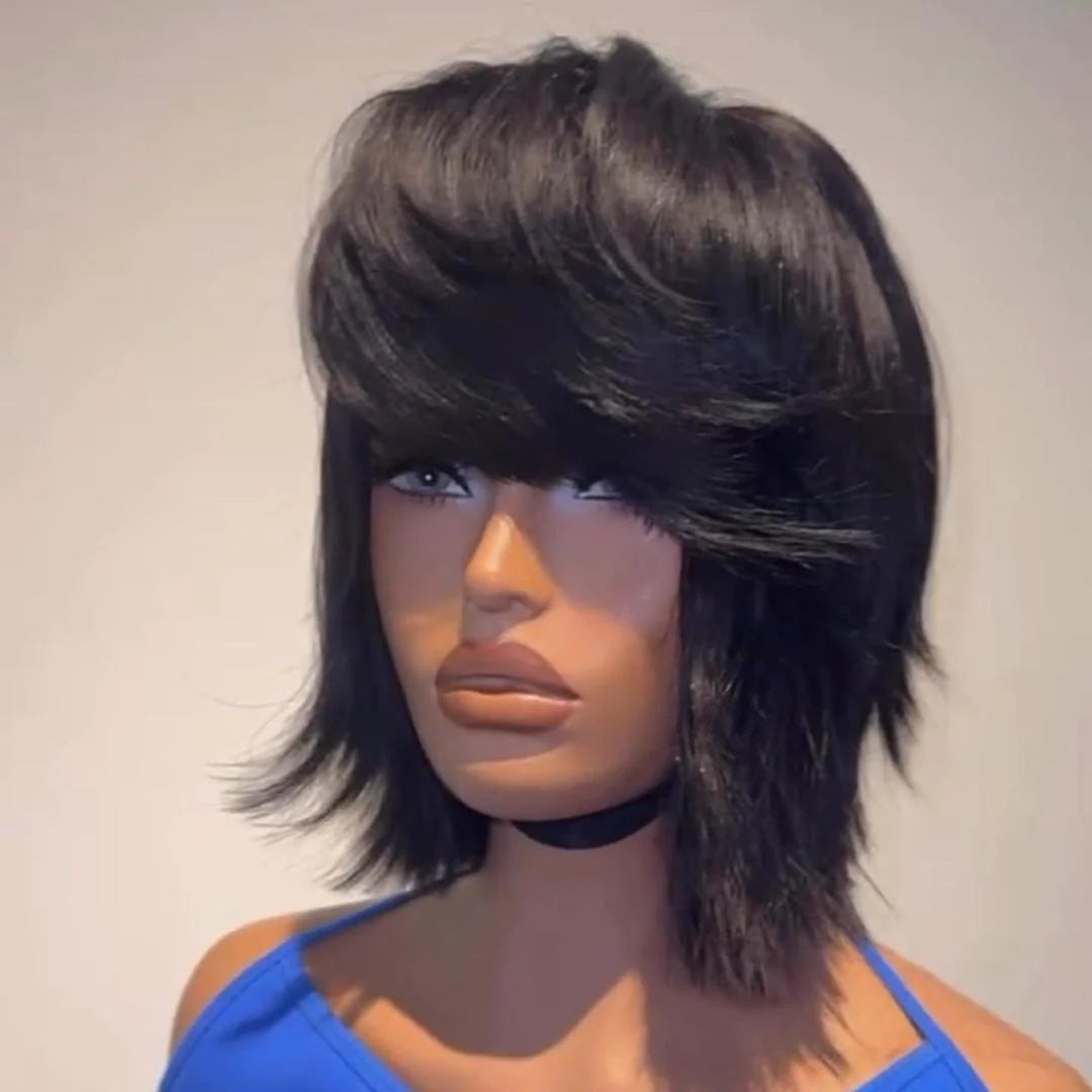 Short Layered Cut Hair With Fringe Bang Lace Wig
