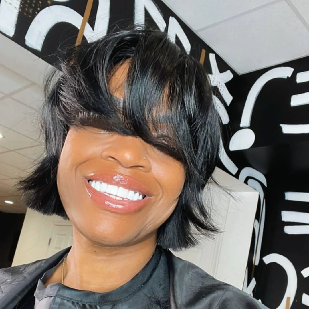 Short Layered Cut Hair With Fringe Bang Lace Wig