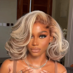 Elle Vane Ombre 613 Blonde Wave Bob With Dark Root Balayage 13x4 Lace Front Wig