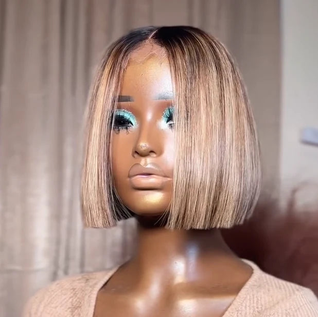Elle Vane 613 Ombre Blonde Highlight with Brown Blunt Cut Bob Wig