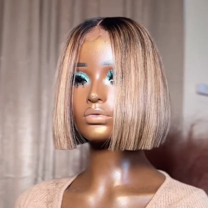 Elle Vane 613 Ombre Blonde Highlight with Brown Blunt Cut Bob Wig