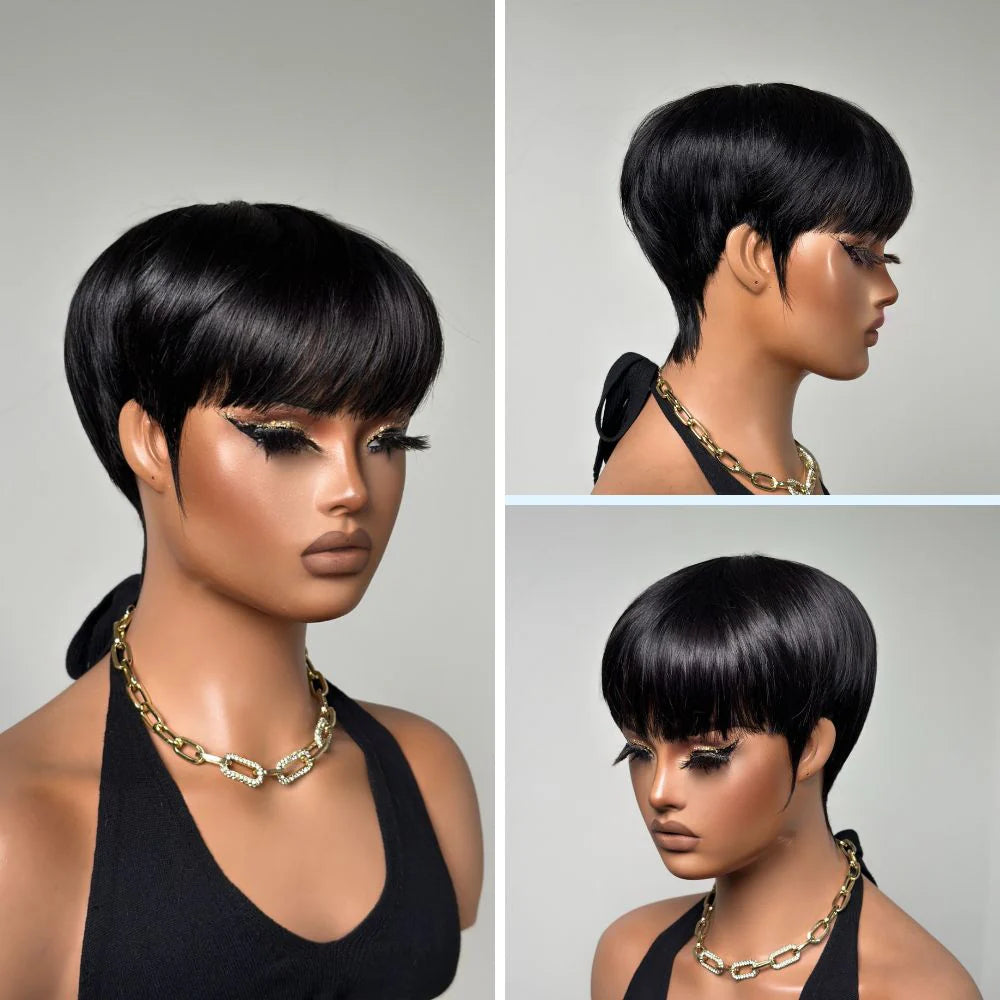 Elle Vane Put on & Go Natural Black Short Pixie Hair Bowler Cut Wig