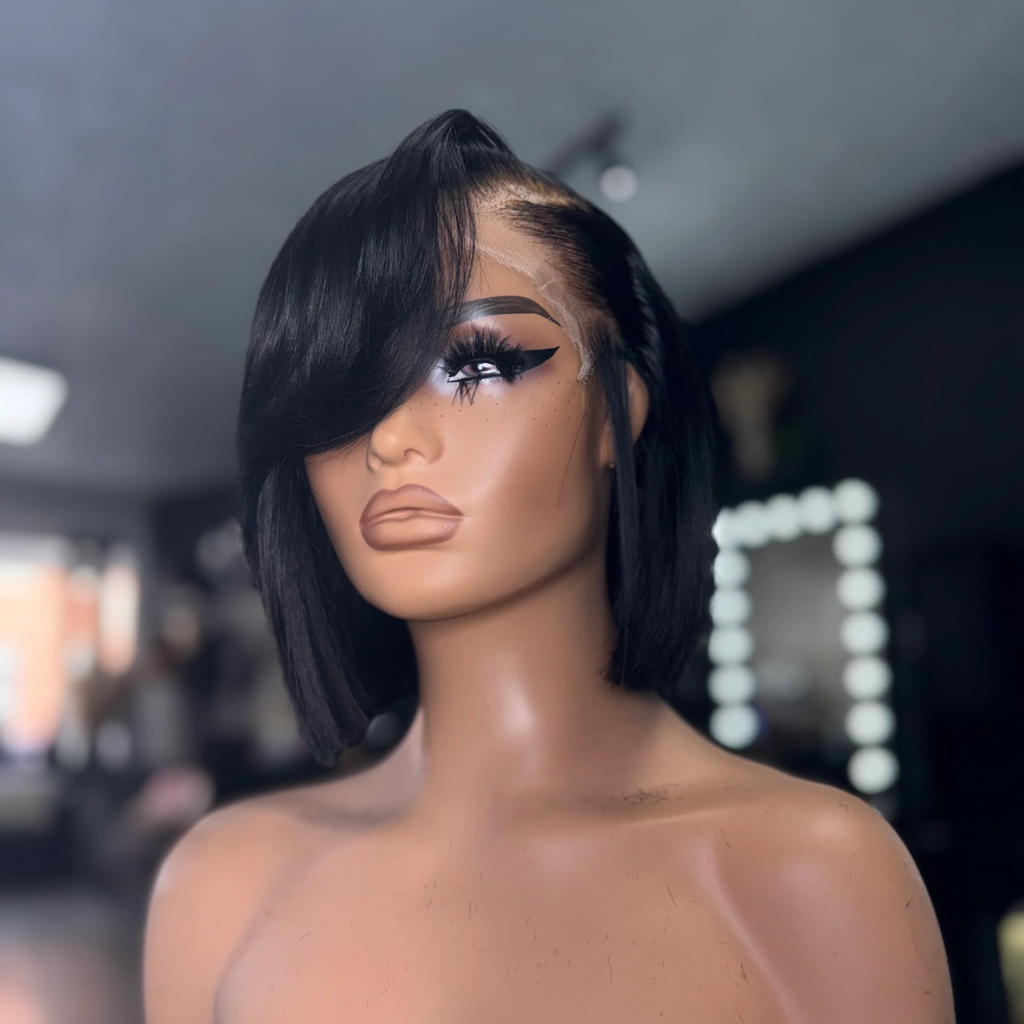13x4 Lace Front  Wig With Side-Parted Bangs 180% Density Human Hair Wig