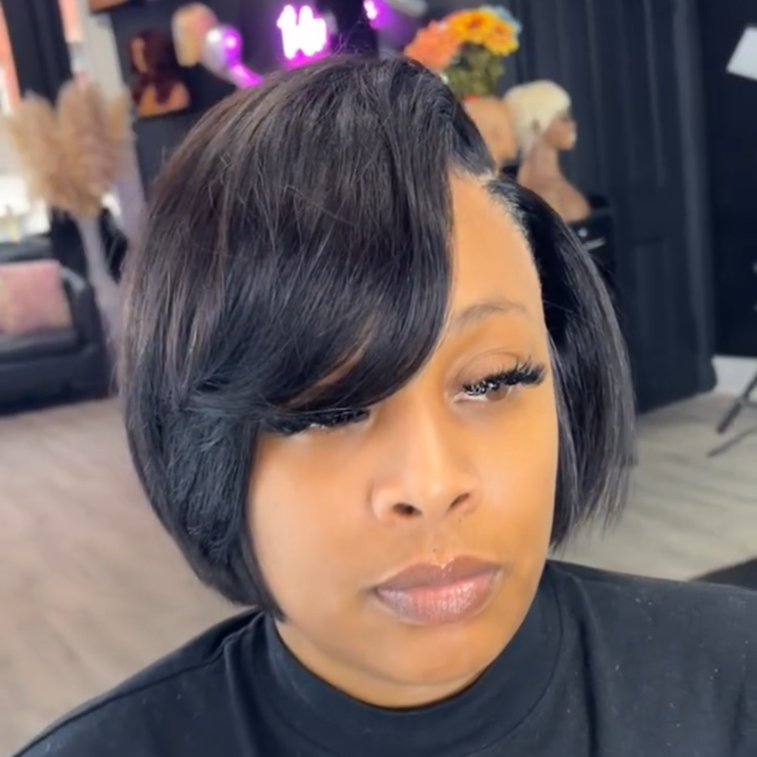 13x4 Lace Front  Wig With Side-Parted Bangs 180% Density Human Hair Wig