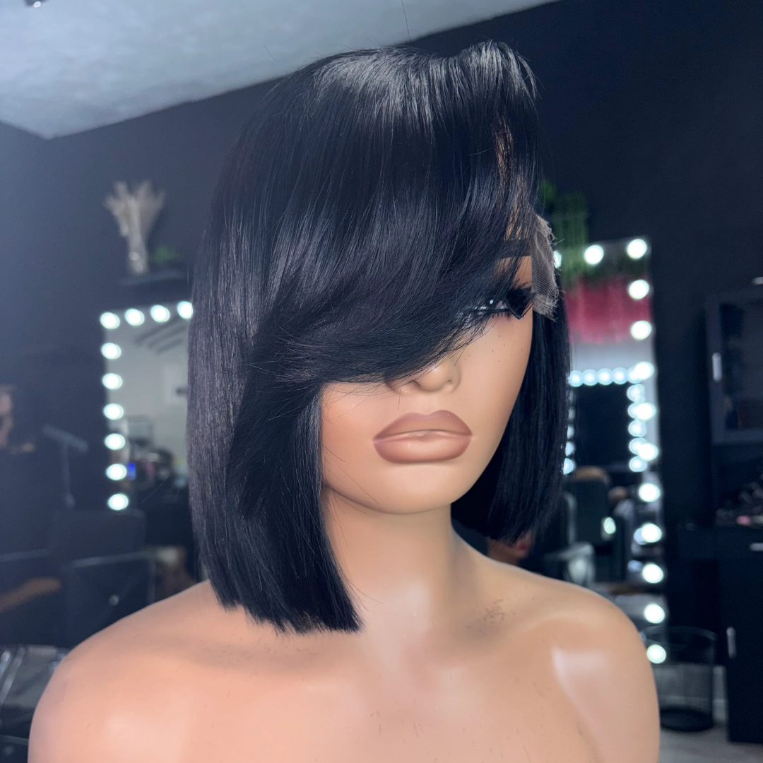 13x4 Lace Front  Wig With Side-Parted Bangs 180% Density Human Hair Wig