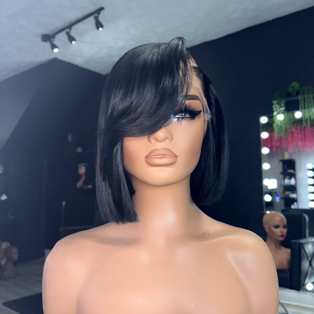 13x4 Lace Front  Wig With Side-Parted Bangs 180% Density Human Hair Wig