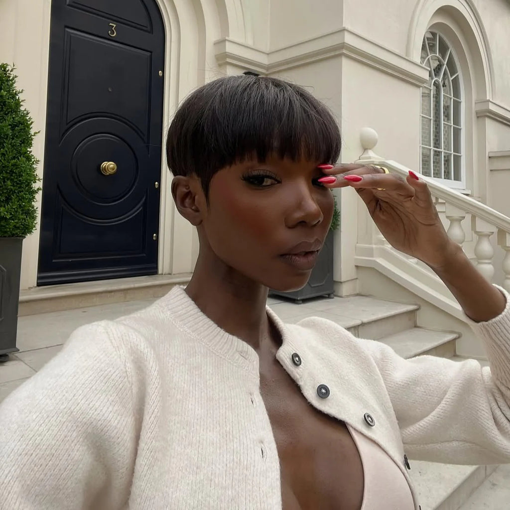 Elle Vane Put on & Go Natural Black Short Pixie Hair Bowler Cut Wig