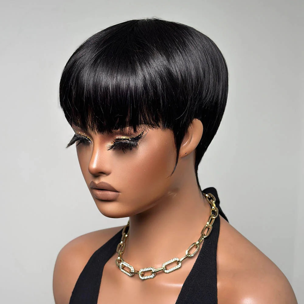 Elle Vane Put on & Go Natural Black Short Pixie Hair Bowler Cut Wig