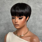 Elle Vane Put on & Go Natural Black Short Pixie Hair Bowler Cut Wig