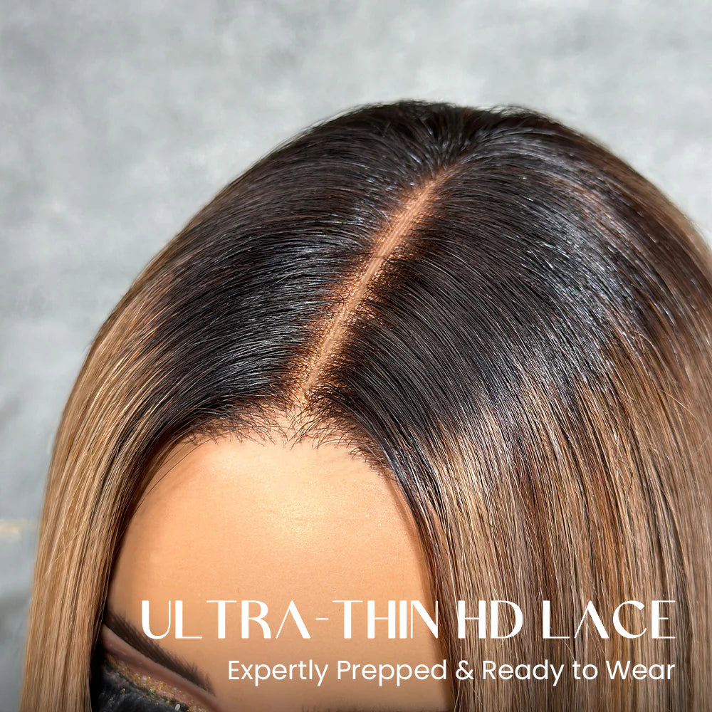 Elle Vane Ash Blonde Highlights Adjustable Cap Virgin Hair Bob HD Lace Wig