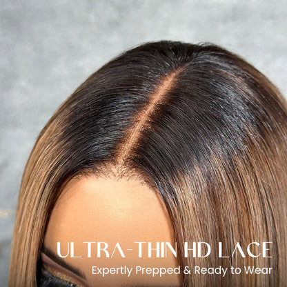 Elle Vane Ash Blonde Highlights Adjustable Cap Virgin Hair Bob HD Lace Wig
