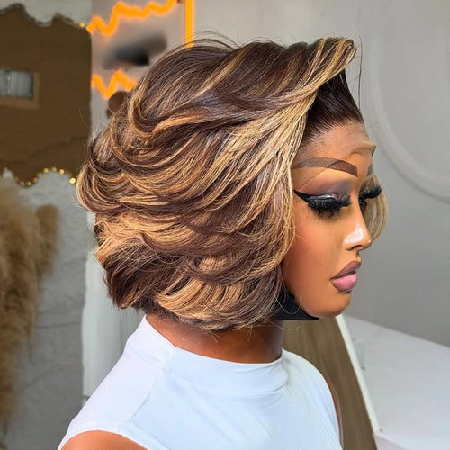Elle Vane Glueless Blonde Highlights Layered Bob 5x5 Lace Closure Wig