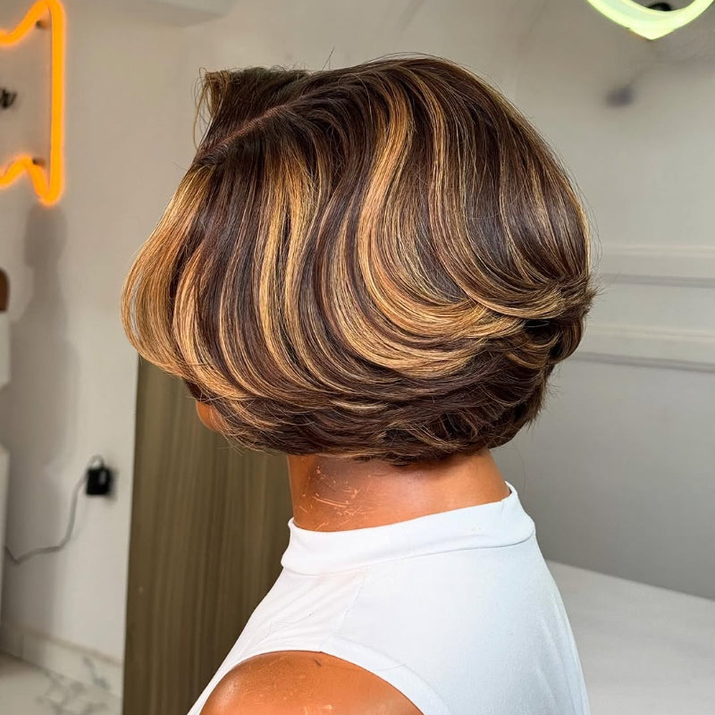 Elle Vane Glueless Blonde Highlights Layered Bob 5x5 Lace Closure Wig