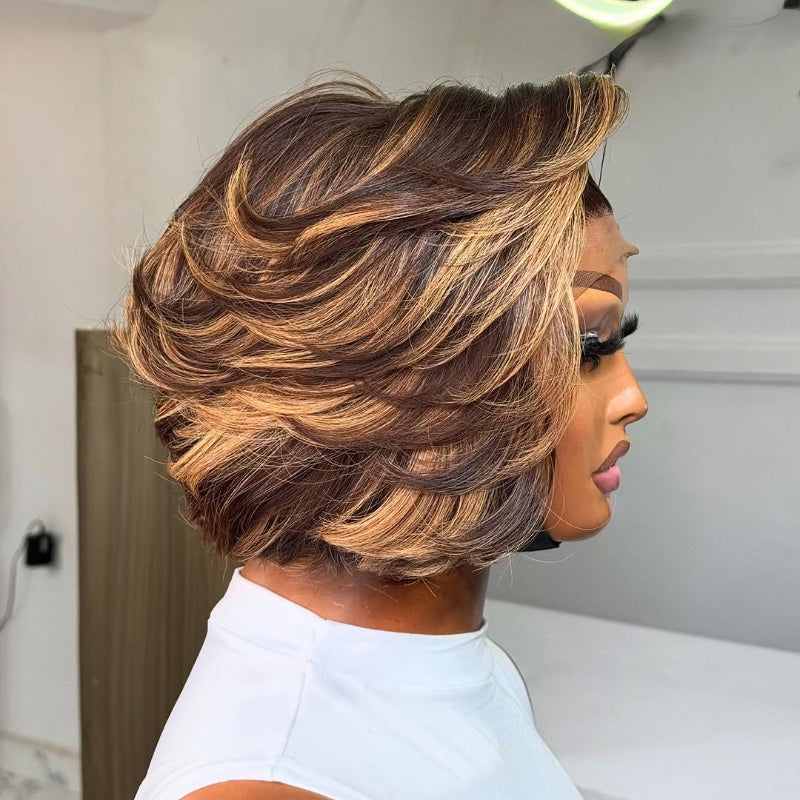 Elle Vane Glueless Blonde Highlights Layered Bob 5x5 Lace Closure Wig