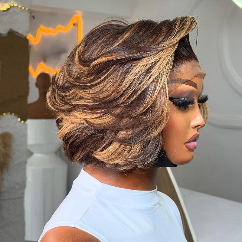Elle Vane Glueless Blonde Highlights Layered Bob 5x5 Lace Closure Wig