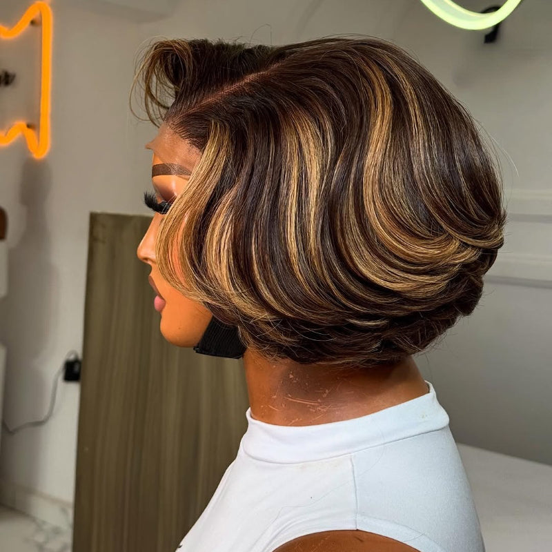 Elle Vane Glueless Blonde Highlights Layered Bob 5x5 Lace Closure Wig