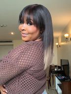 Elle Vane Glueless Gray Ombre Layered Cutting Bangs Wig