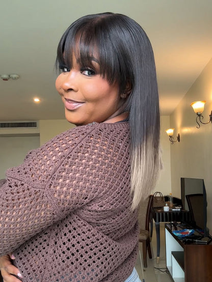 Elle Vane Glueless Gray Ombre Layered Cutting Bangs Wig