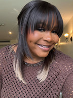Elle Vane Glueless Gray Ombre Layered Cutting Bangs Wig